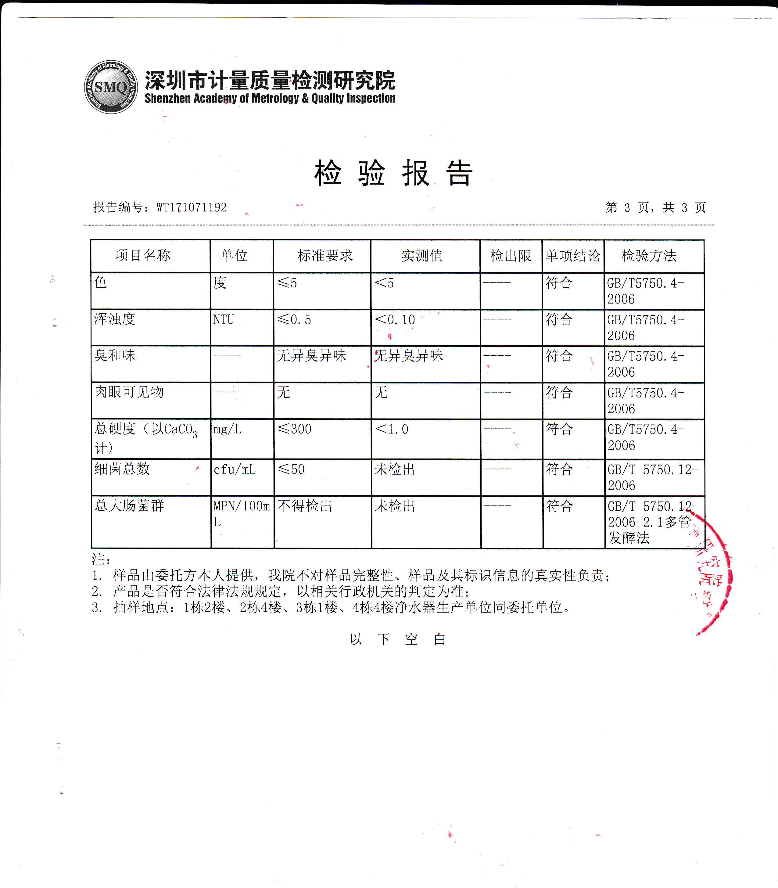 龍崗檢測報告圣藍